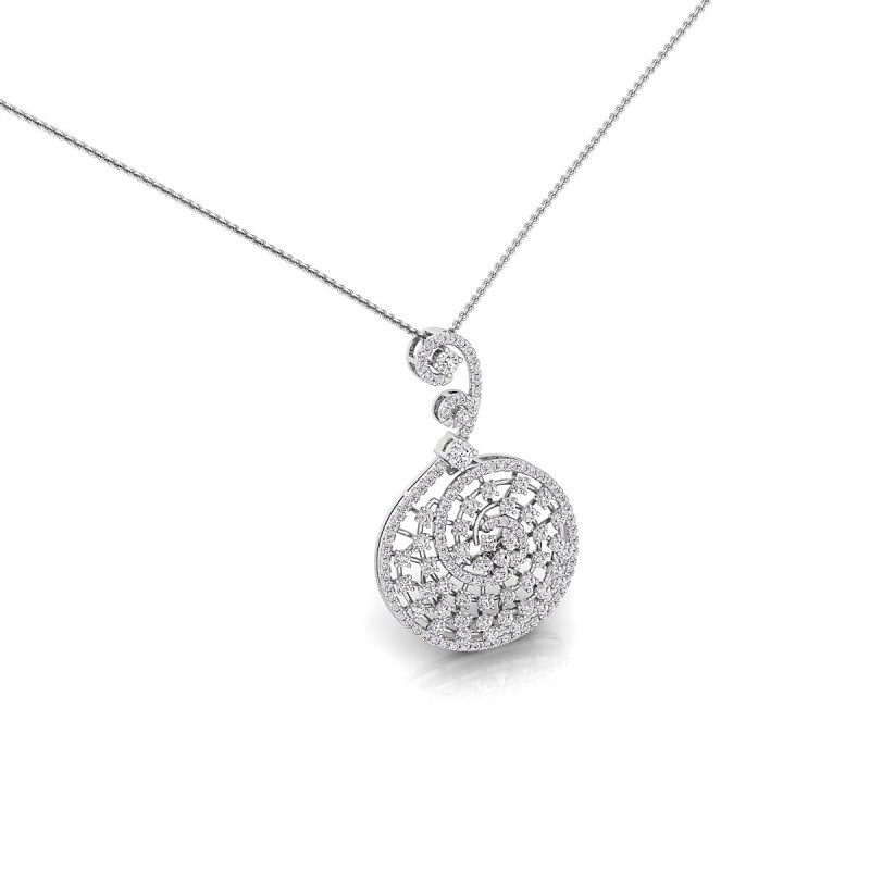18K Spiral Diamond White Gold Necklace