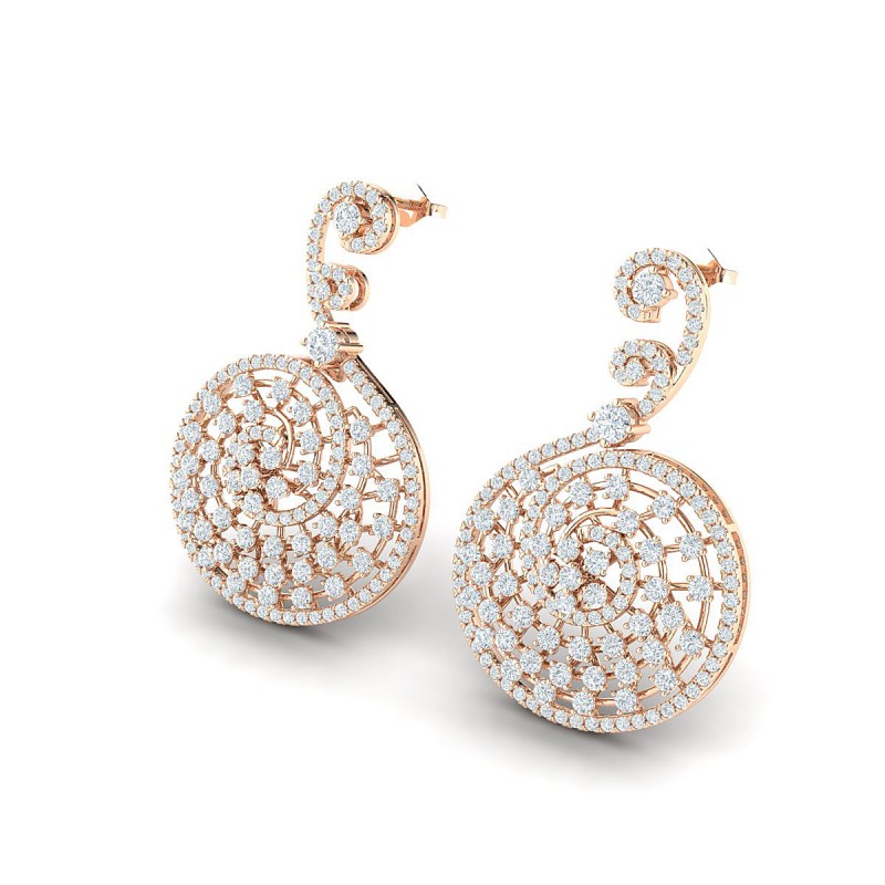 18K Rose Gold Spiral Diamond Earrings