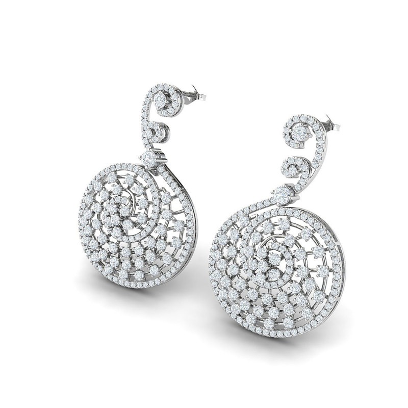 18K White Gold Spiral Diamond Earrings