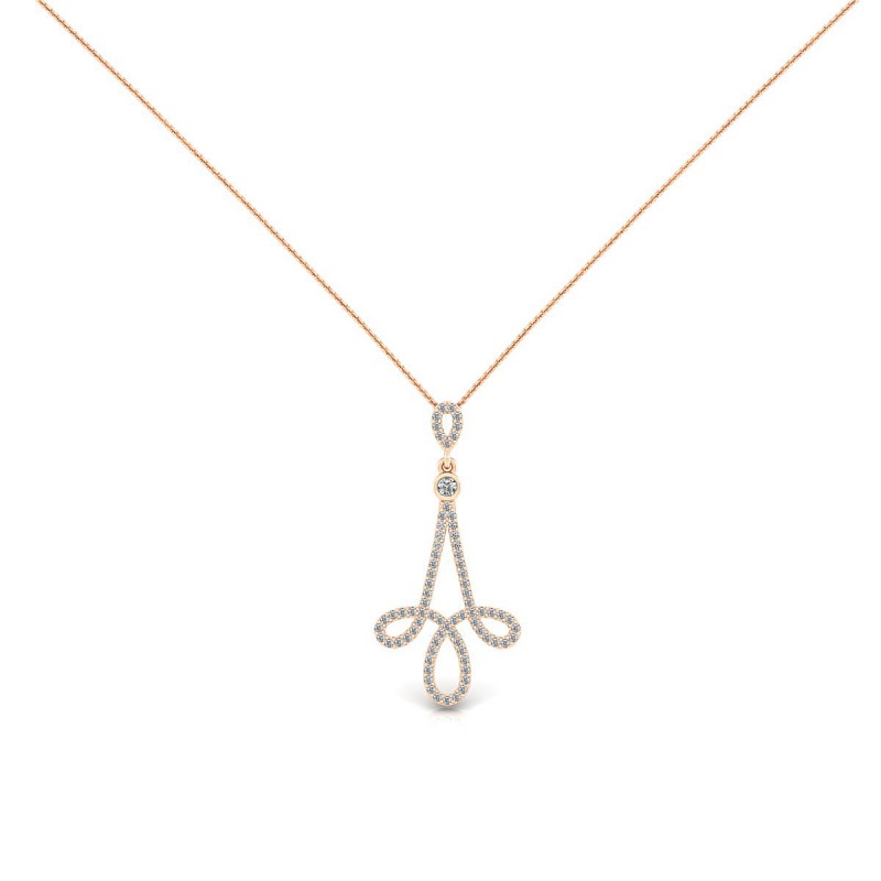 18K Swirl Drop Diamond Rose Gold Necklace