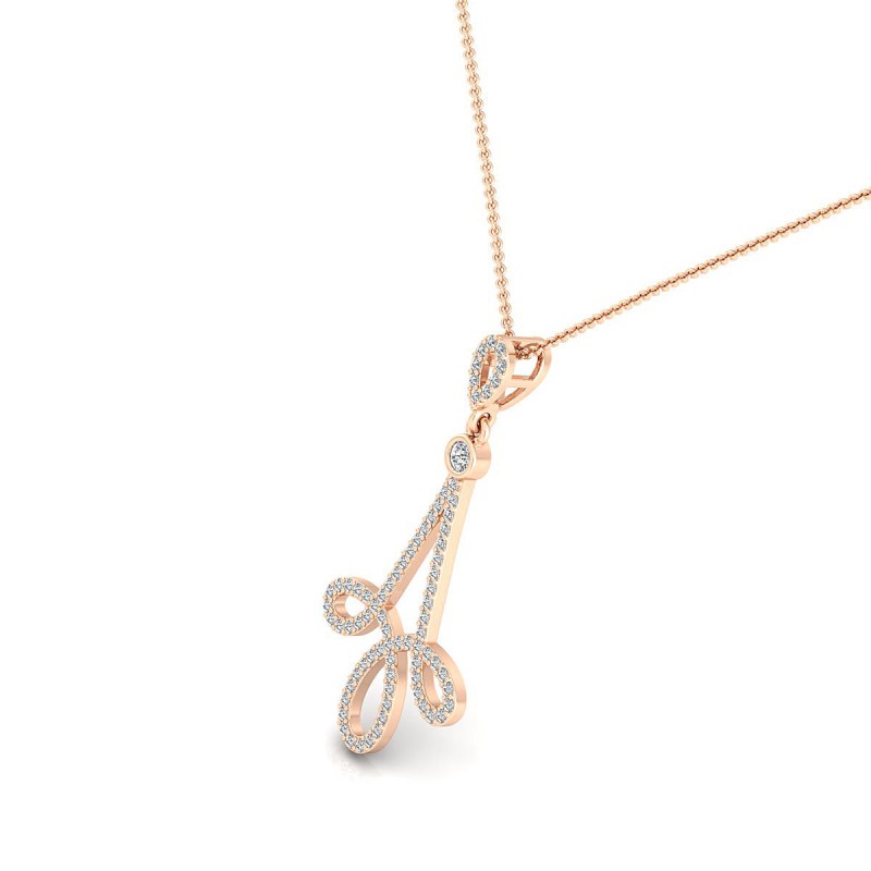 18K Swirl Drop Diamond Rose Gold Necklace