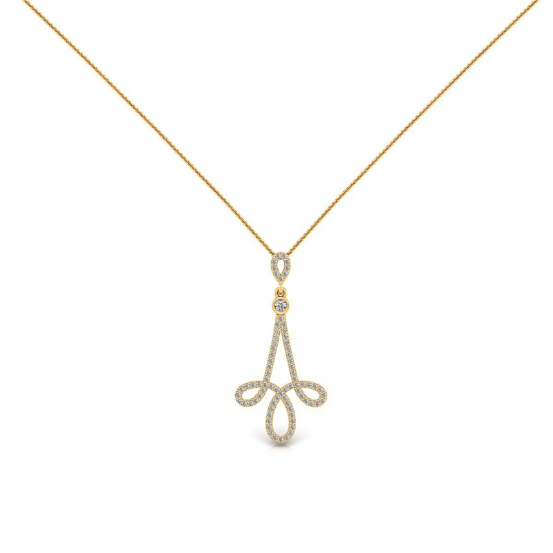 18K Swirl Drop Diamond Yellow Gold Necklace