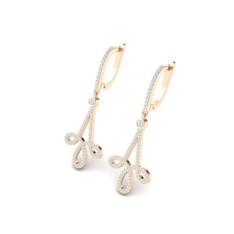 18K Rose Gold Swirl Drop Diamond Earrings