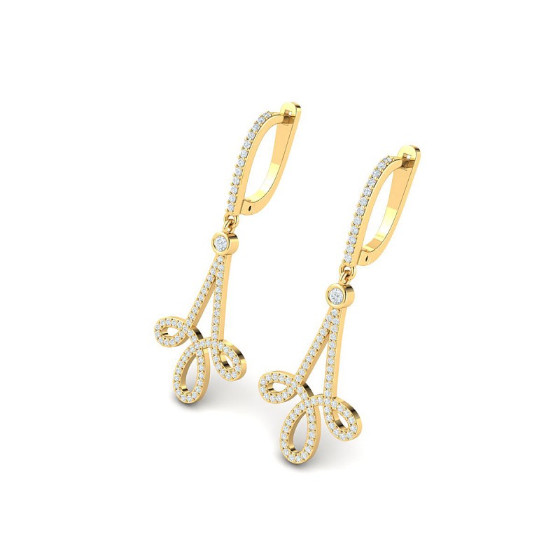 18K Yellow Gold Swirl Drop Diamond Earrings