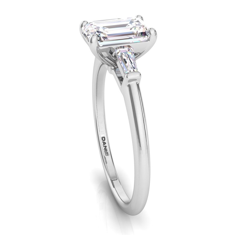 Tapered Baguette Diamond Engagement Ring Emerald White Gold