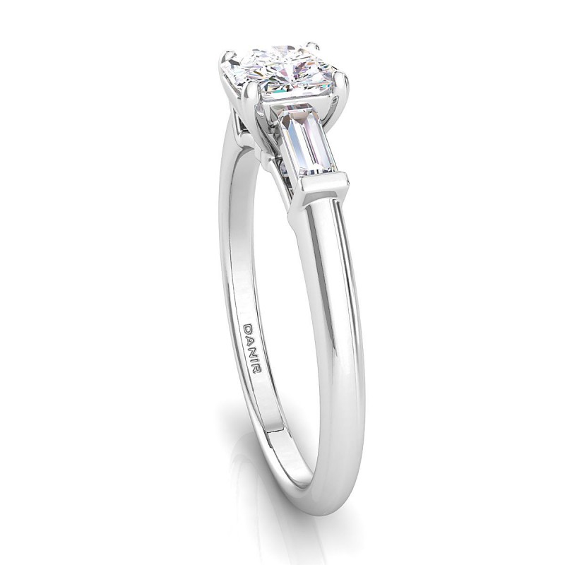 Tapered Baguette Diamond Engagement Ring Radiant White Gold