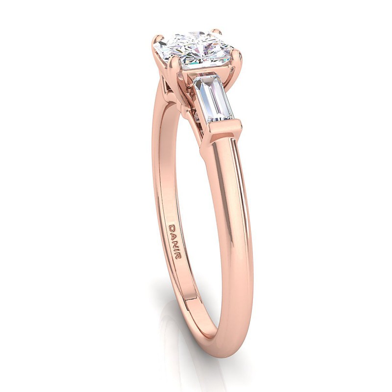 18K ROSE Gold <br> Tapered Baguette Diamond Engagement Ring Radiant Rose Gold
