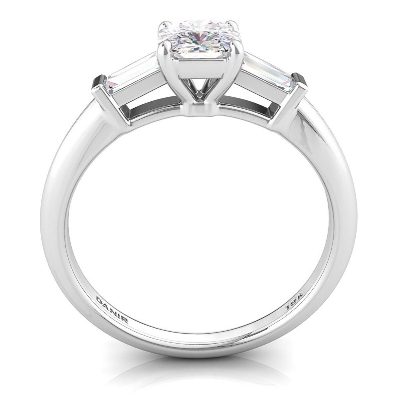 Tapered Baguette Diamond Engagement Ring Radiant White Gold