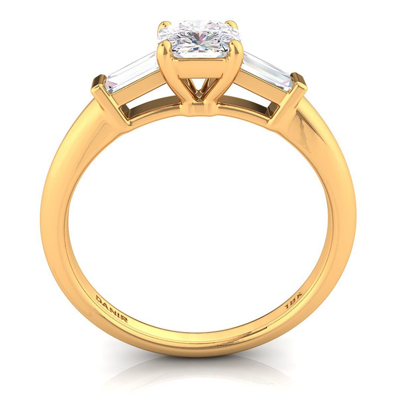 Tapered Baguette Diamond Engagement Ring Radiant Yellow Gold