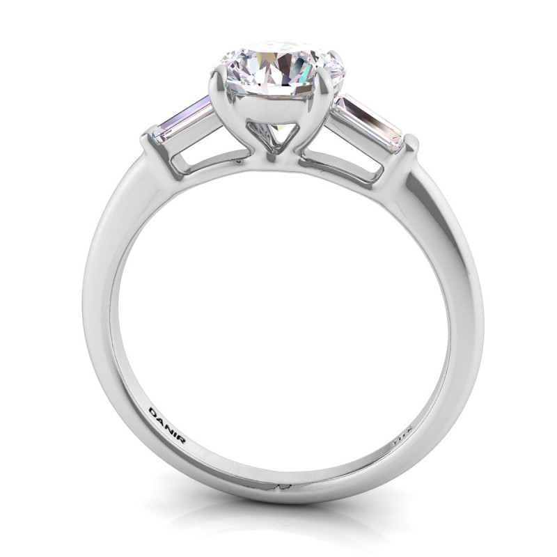 18K White Gold <br> Tapered Baguette Diamond Engagement Ring Emerald White Gold