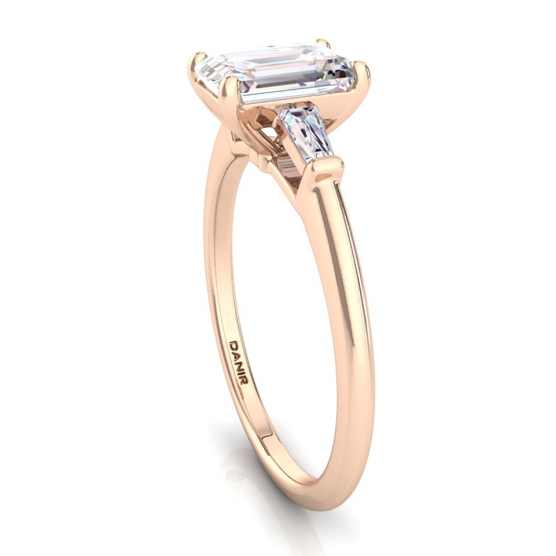 Tapered Baguette Diamond Engagement Ring Emerald Rose Gold