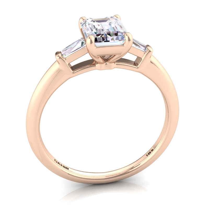 18K ROSE Gold <br> Tapered Baguette Diamond Engagement Ring Emerald Rose Gold