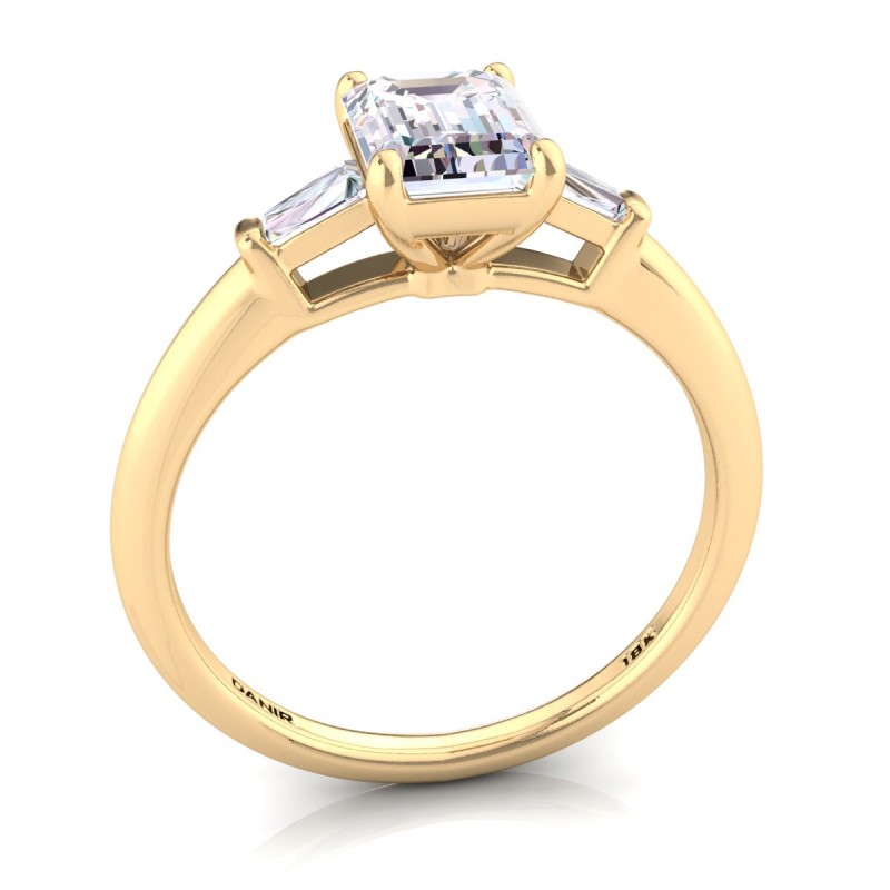 18K Yellow Gold <br> Tapered Baguette Diamond Engagement Ring Emerald Yellow Gold