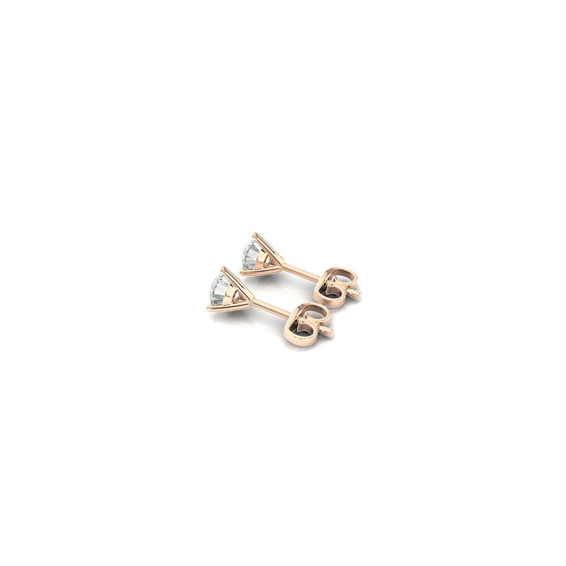 18K Rose Gold Three Prong Round Diamond Stud Earrings