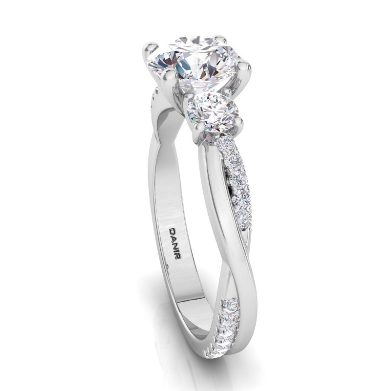 18K White Gold <br> Three Stone Twist Diamond Engagement Ring Round White Gold 
