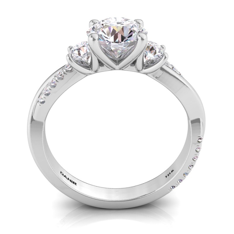 Three Stone Twist Diamond Engagement Ring Round White Gold 