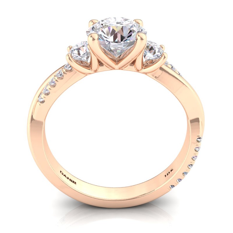 18K ROSE Gold <br> Three Stone Twist Diamond Engagement Ring Round Rose Gold 