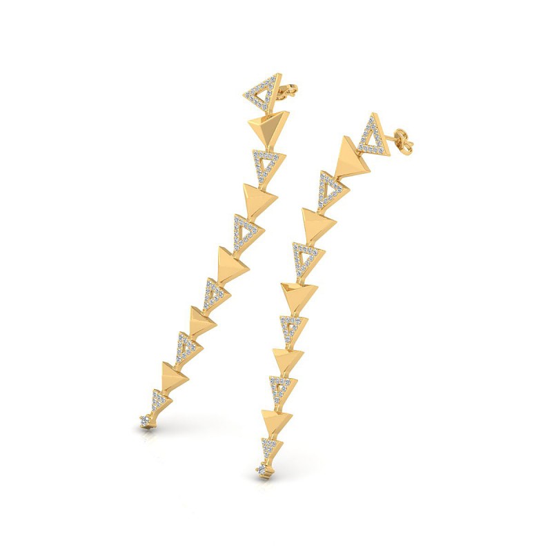 18K Yellow Gold Triangle Drop Diamond Earrings