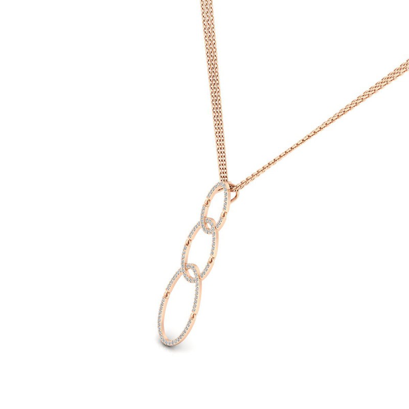 18K Oval Triple Loop Diamond Rose Gold Necklace