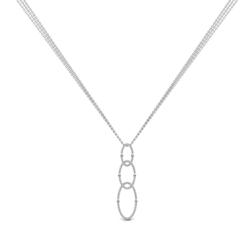 18K Oval Triple Loop Diamond White Gold Necklace