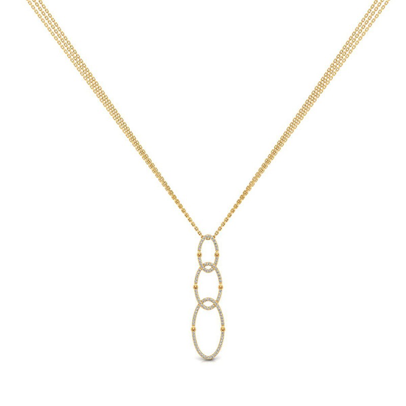 18K Oval Triple Loop Diamond Yellow Gold Necklace