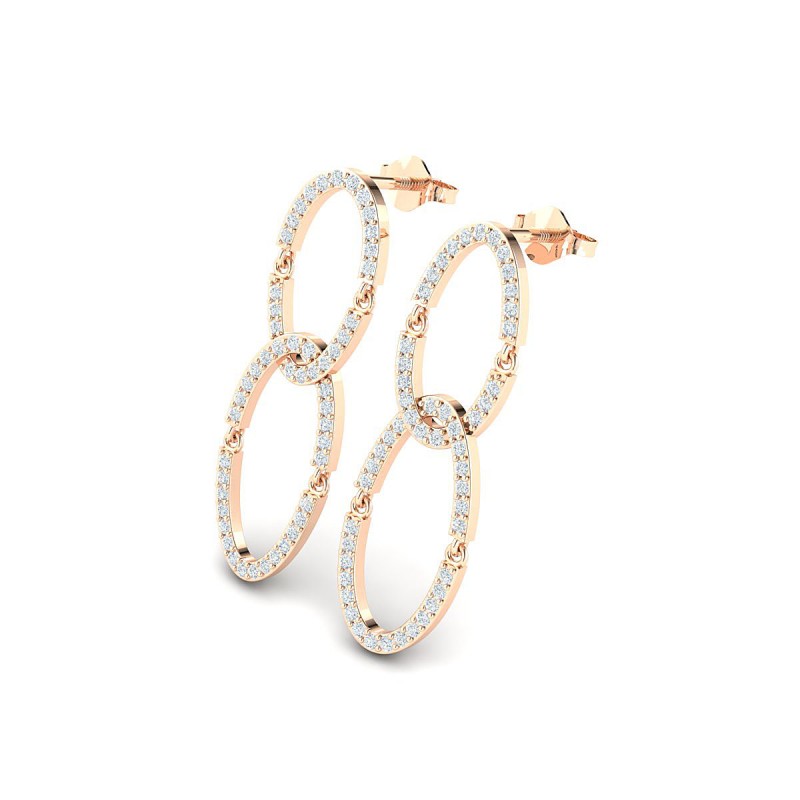 18K Rose Oval Triple Loop Diamond Earrings