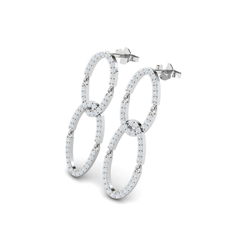 18K White Oval Triple Loop Diamond Earrings