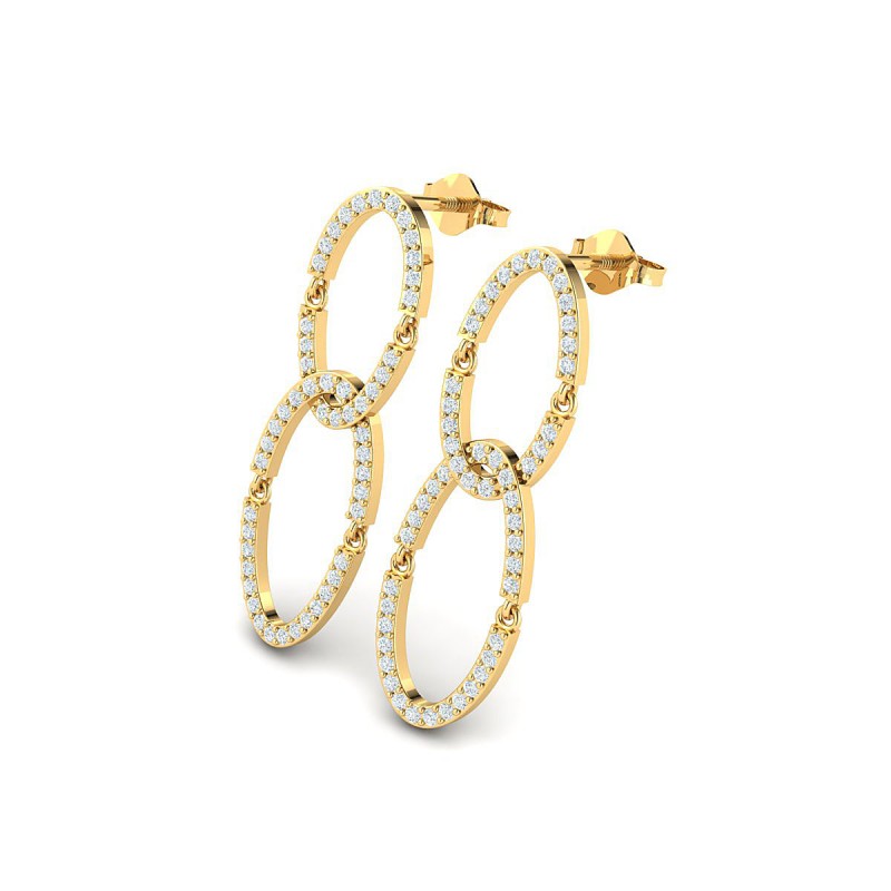 18K Yellow Oval Triple Loop Diamond Earrings