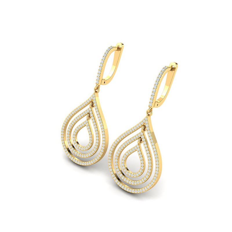 18K Yellow Gold Triple Pear Drop Diamond Earrings