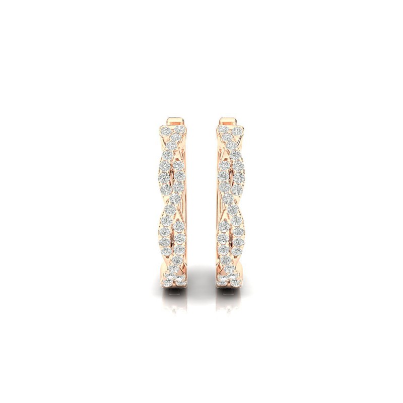 18K Rose Twisted Hoop Diamond Earrings 