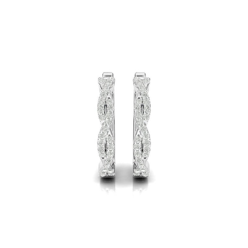 18K White Twisted Hoop Diamond Earrings 
