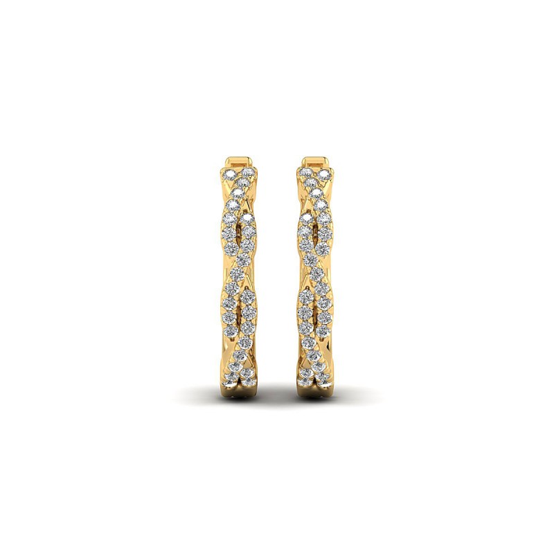 18K Yellow Twisted Hoop Diamond Earrings 